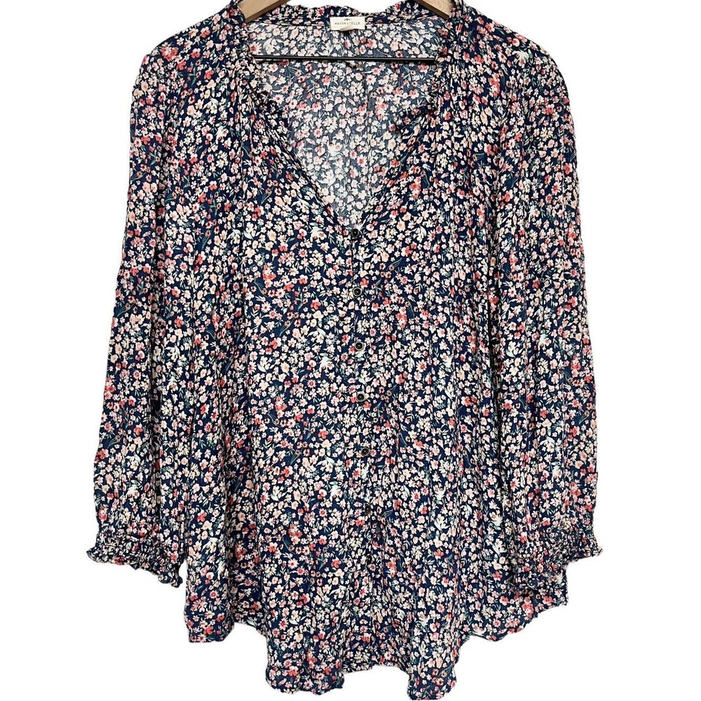 Mason & Belle Womens Floral Blouse Size 1X V-Neck Fall Autumn